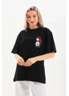 Baskılı Oversize T-Shirt - Siyah -