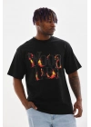 Baskılı Oversize T-Shirt - Siyah -