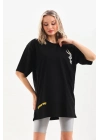 Baskılı Oversize T-Shirt - Siyah -