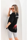 Baskılı Oversize T-Shirt - Siyah -