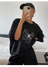Baskılı Oversize T-shirt - Siyah -