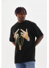 Baskılı Oversize T-Shirt - Siyah -