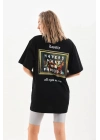 Baskılı Oversize T-Shirt - Siyah -