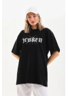 Baskılı Oversize T-Shirt - Siyah -