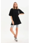 Baskılı Oversize T-Shirt - Siyah -