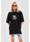 Baskılı Oversize T-Shirt - Siyah -