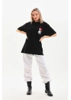 Baskılı Oversize T-Shirt - Siyah -