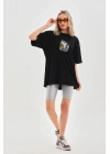 Baskılı Oversize T-Shirt - Siyah -