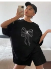 Baskılı Oversize T-shirt - Siyah -