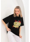 Baskılı Oversize T-Shirt - Siyah -