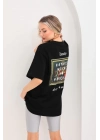 Baskılı Oversize T-Shirt - Siyah -