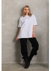 Bisiklet Yaka 20/1 Düz Oversize T-Shirt - Beyaz -
