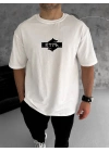 Bisiklet Yaka Baskılı Double Oversize T-Shirt - Beyaz -