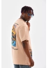 Bisiklet Yaka Baskılı Oversize T-Shirt - Bej -