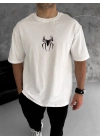 Bisiklet Yaka Baskılı Oversize T-Shirt - Beyaz -