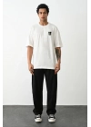 Bisiklet Yaka Baskılı Oversize T-Shirt - Beyaz -