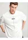 Bisiklet Yaka Baskılı Oversize T-Shirt - Beyaz -