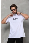 Bisiklet Yaka Baskılı Oversize T-Shirt - Beyaz -