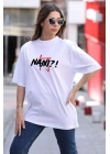 Bisiklet Yaka Baskılı Oversize T-Shirt - Beyaz -