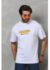 Bisiklet Yaka Baskılı Oversize T-Shirt - Beyaz -
