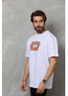 Bisiklet Yaka Baskılı Oversize T-Shirt - Beyaz -