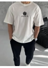 Bisiklet Yaka Baskılı Oversize T-Shirt - Beyaz -
