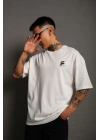 Bisiklet Yaka Baskılı Oversize T-Shirt - Beyaz -