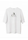 Bisiklet Yaka Baskılı Oversize T-Shirt - Beyaz -