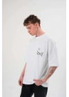 Bisiklet Yaka Baskılı Oversize T-Shirt - Beyaz -