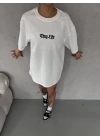 Bisiklet Yaka Baskılı Oversize T-Shirt - Beyaz -