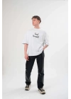 Bisiklet Yaka Baskılı Oversize T-Shirt - Beyaz -