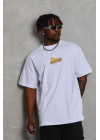 Bisiklet Yaka Baskılı Oversize T-Shirt - Beyaz -