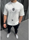 Bisiklet Yaka Baskılı Oversize T-Shirt - Beyaz -