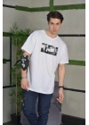 Bisiklet Yaka Baskılı Oversize T-Shirt - Beyaz -