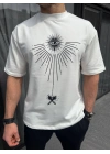 Bisiklet Yaka Baskılı Oversize T-Shirt - Beyaz -
