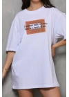 Bisiklet Yaka Baskılı Oversize T-Shirt - Beyaz -