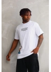 Bisiklet Yaka Baskılı Oversize T-Shirt - Beyaz -