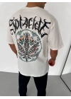 Bisiklet Yaka Baskılı Oversize T-Shirt - Beyaz -