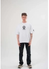 Bisiklet Yaka Baskılı Oversize T-Shirt - Beyaz -
