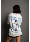 Bisiklet Yaka Baskılı Oversize T-Shirt - Beyaz -