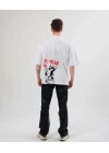 Bisiklet Yaka Baskılı Oversize T-Shirt - Beyaz -