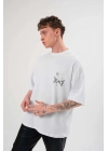 Bisiklet Yaka Baskılı Oversize T-Shirt - Beyaz -