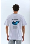 Bisiklet Yaka Baskılı Oversize T-Shirt - Beyaz -