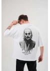Bisiklet Yaka Baskılı Oversize T-Shirt - Beyaz -