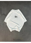 Bisiklet Yaka Baskılı Oversize T-Shirt - Beyaz -