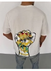 Bisiklet Yaka Baskılı Oversize T-Shirt - Beyaz -