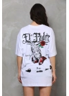 Bisiklet Yaka Baskılı Oversize T-Shirt - Beyaz -