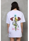Bisiklet Yaka Baskılı Oversize T-Shirt - Beyaz -