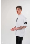 Bisiklet Yaka Baskılı Oversize T-Shirt - Beyaz -