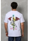 Bisiklet Yaka Baskılı Oversize T-Shirt - Beyaz -